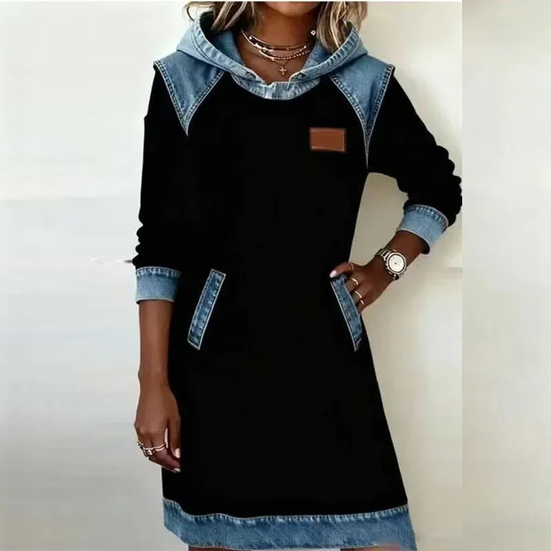 Aveline Denim Trim Hoodie Dress
