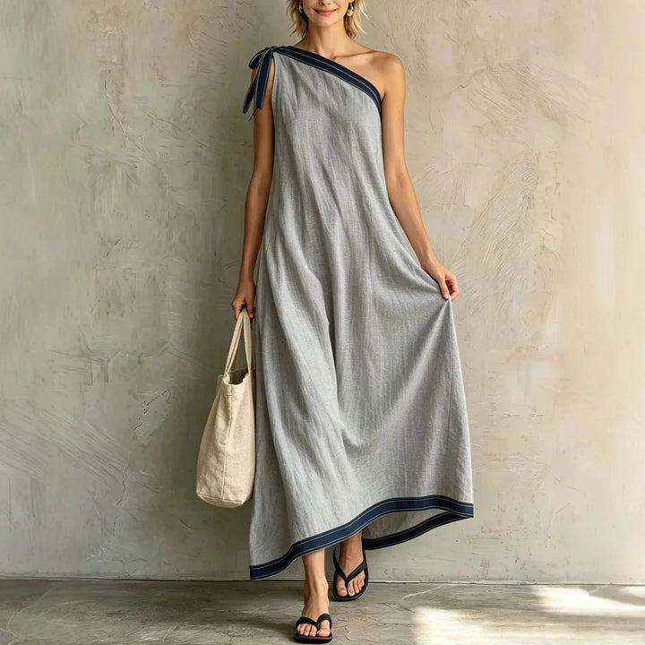 Cielena One Shoulder Wrap Flowing Maxi Dress