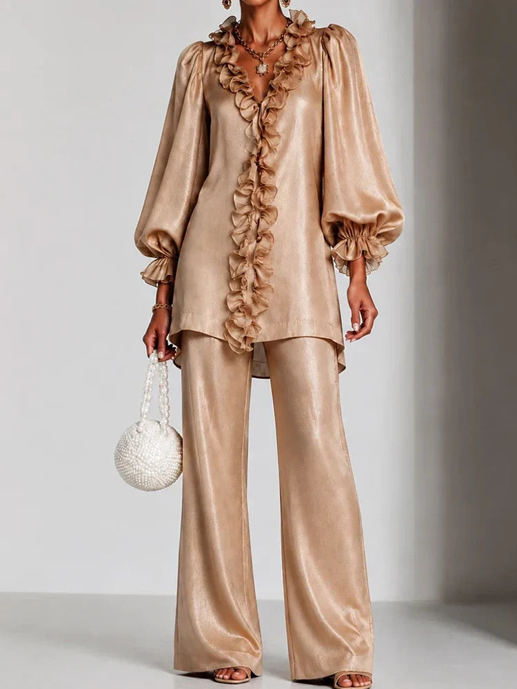 Iolanthe Ruffle V-Neck Set