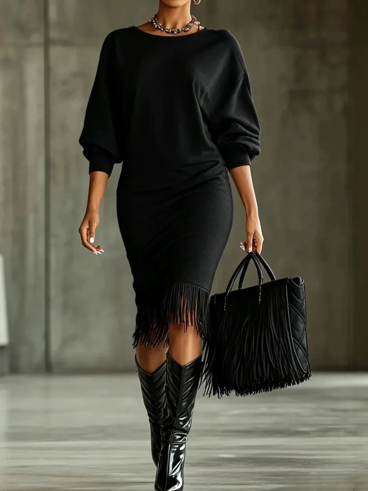 Marisol Fringe Hem Sweater Dress