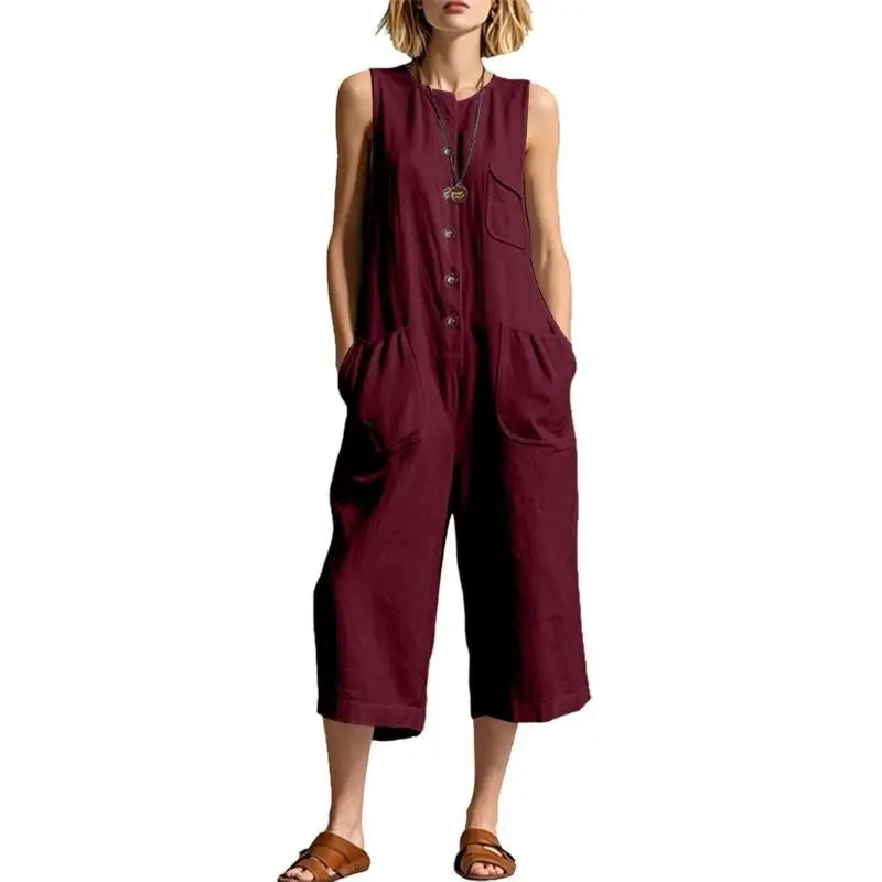 Bravion Button Front Realxed Dungaree Jumpsuit