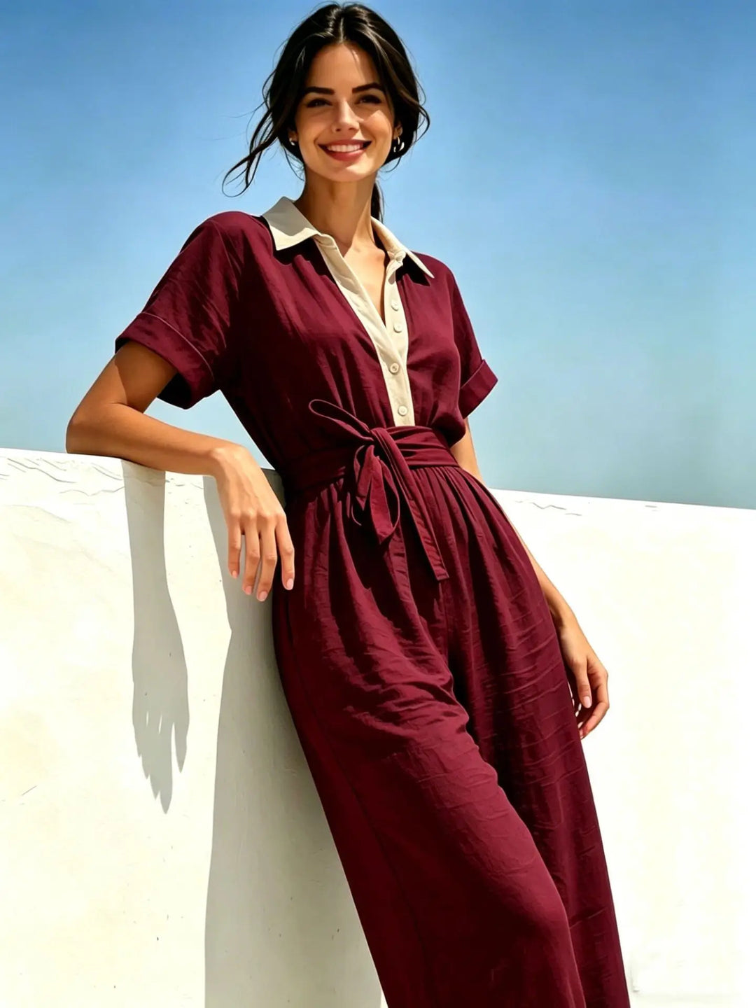 Cassandra Belted Short Sleeve Jumpsuit