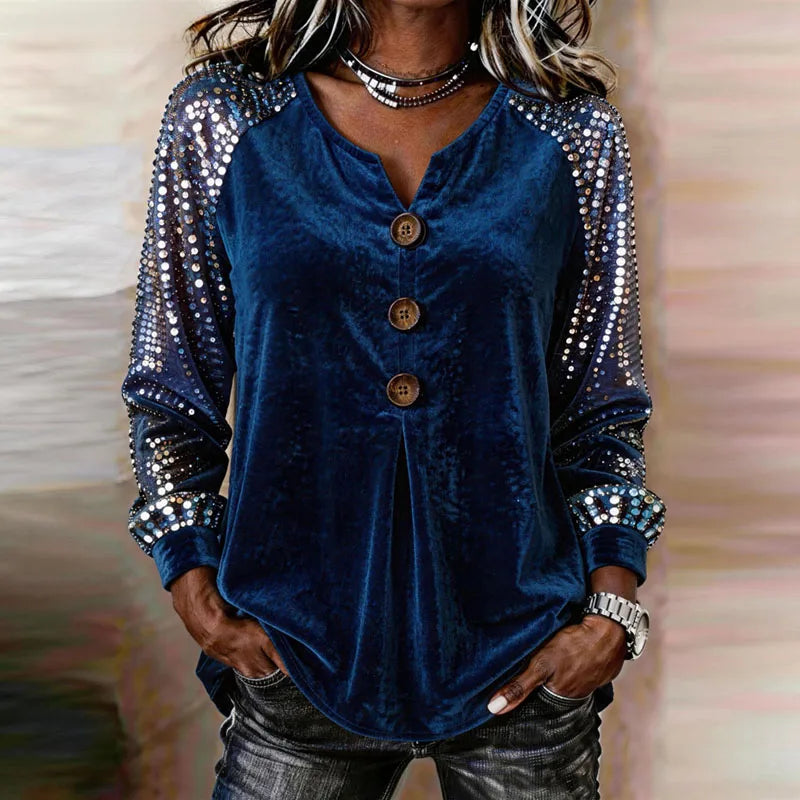 Karina Velvet Sequin Sleeve Blouse