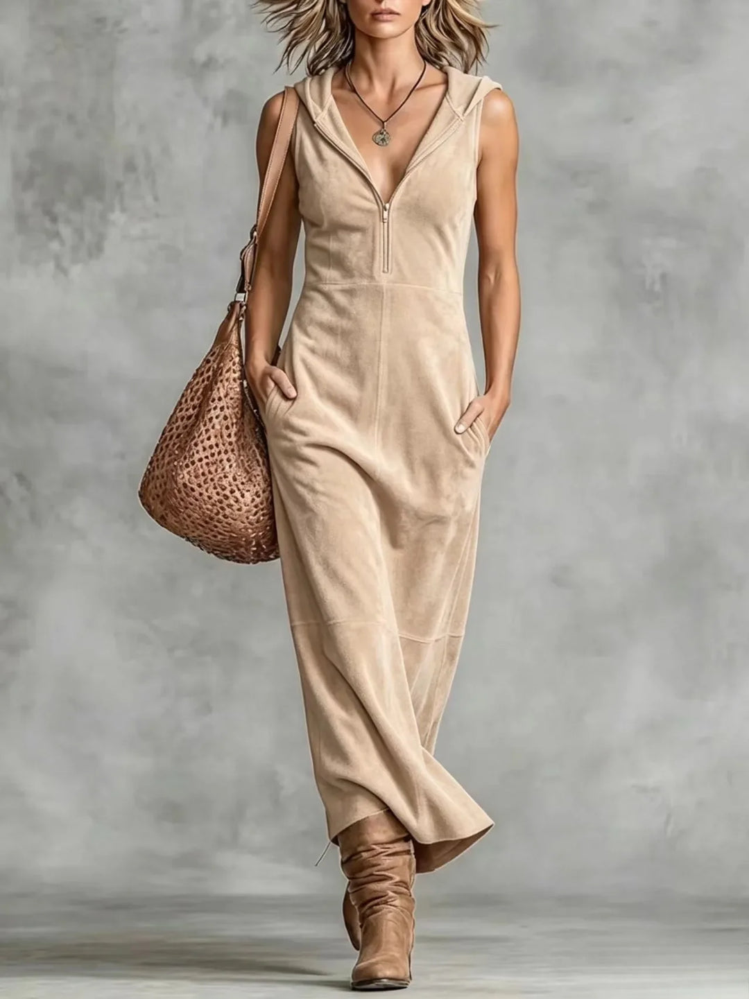 Elena Zip Front Pocket Maxi Dress