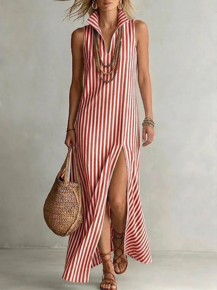 Eveloria Striped Slit Maxi Dress