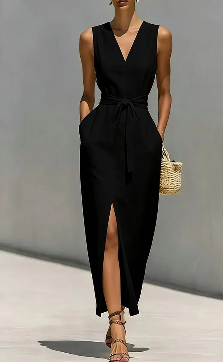 Thalia Front Tie V Neck Maxi Dress