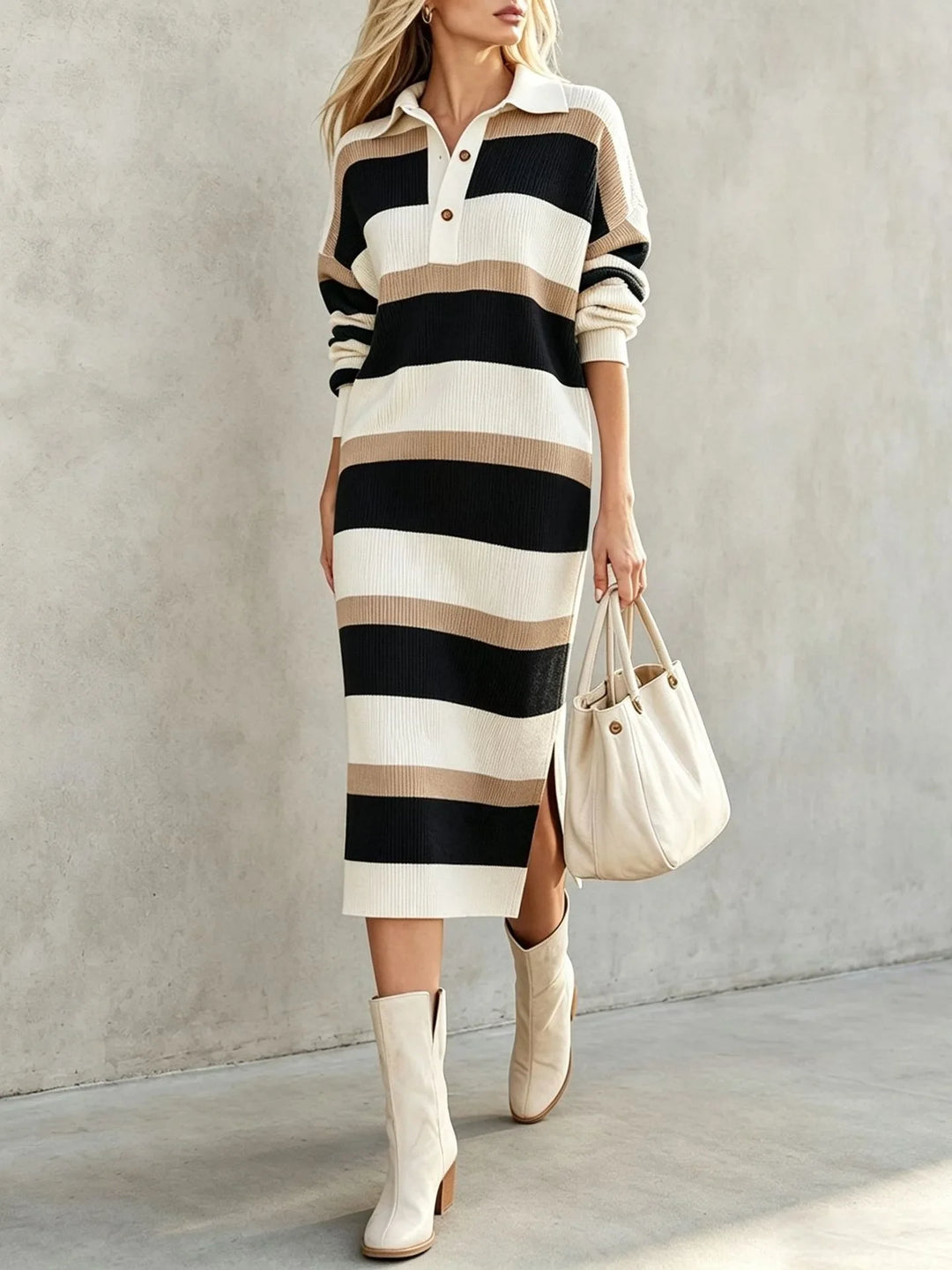 Annera Striped Polo Midi Dress