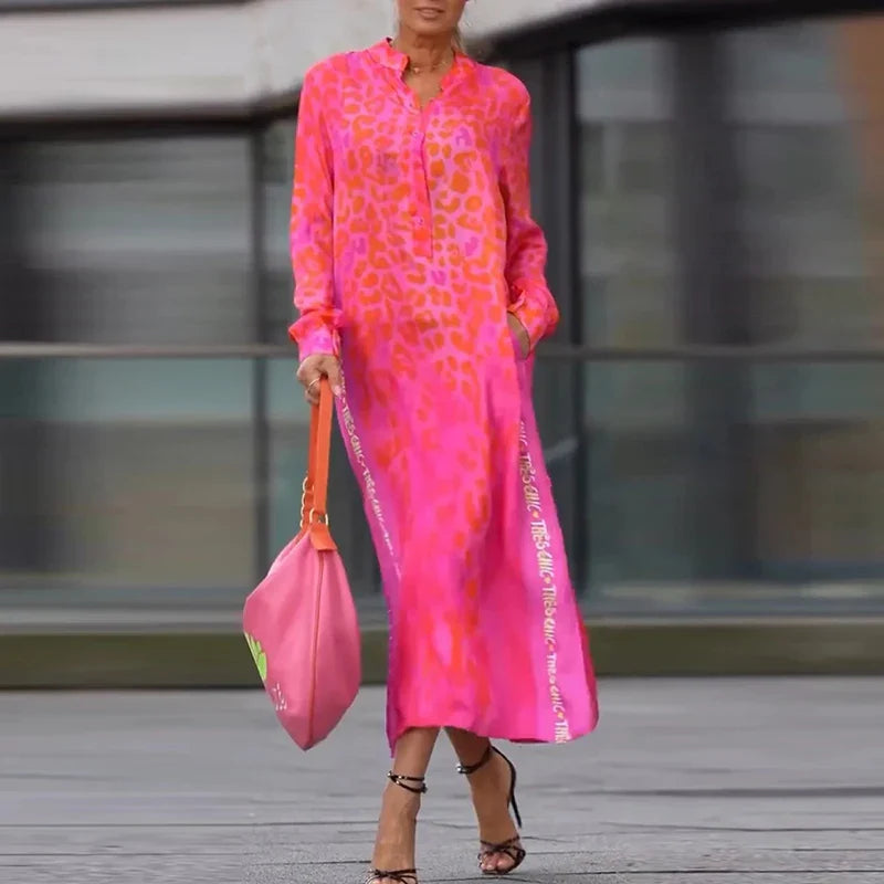 Marcella Leopard Long Shirt Dress