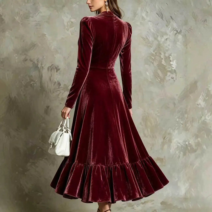 Marchetta Button Front Velvet Dress