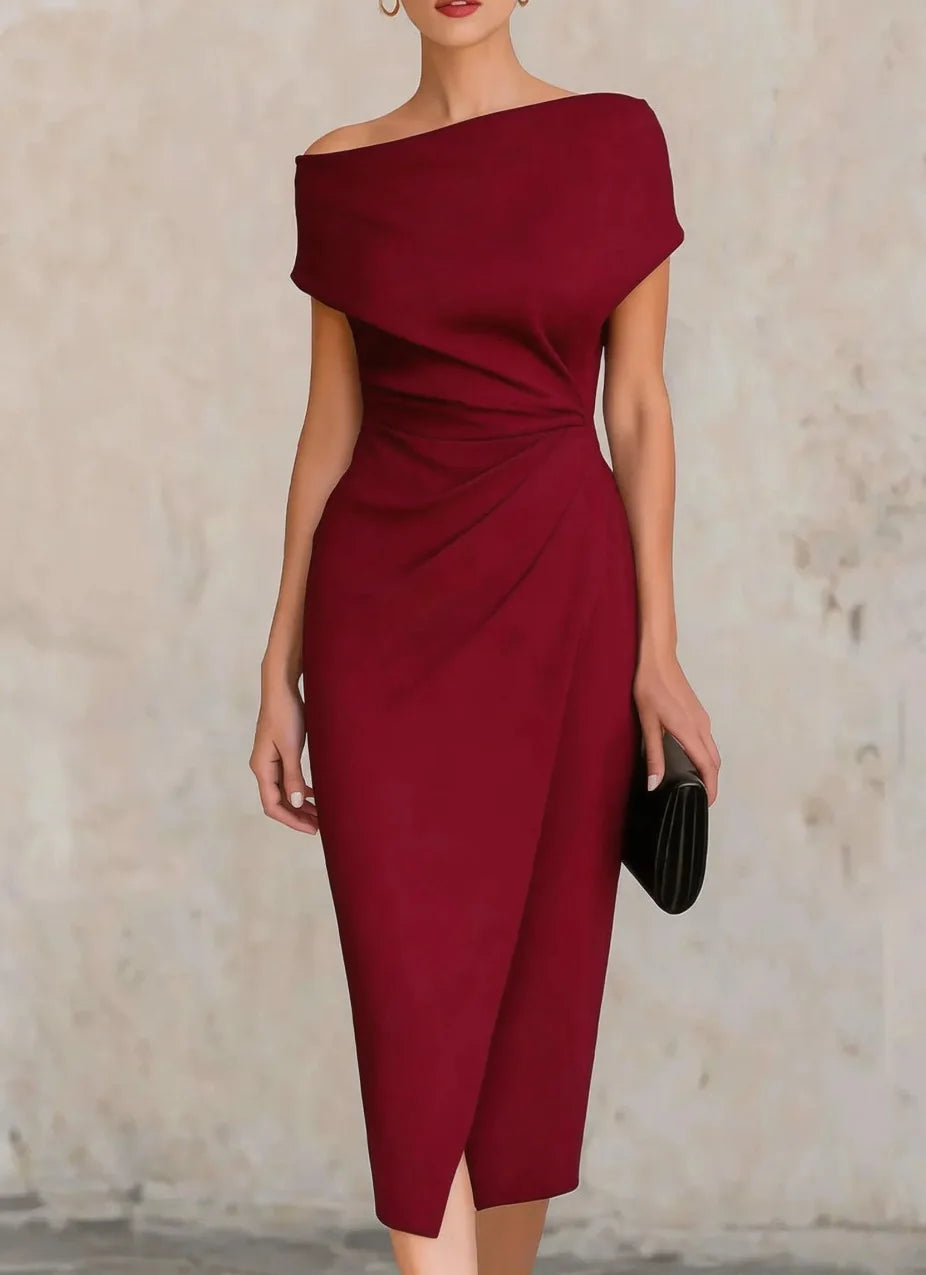 Isabeau Pleated Slit Midi Dress