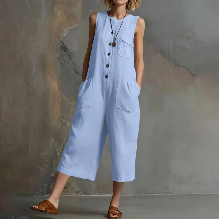 Bravion Button Front Realxed Dungaree Jumpsuit