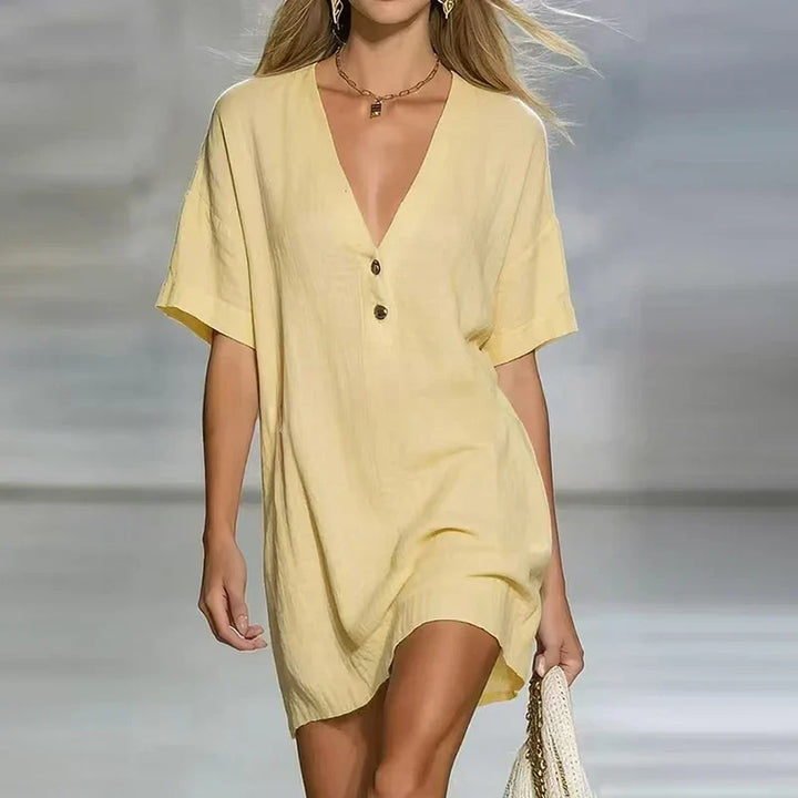 Susana V Neck Linen Shirt Dress