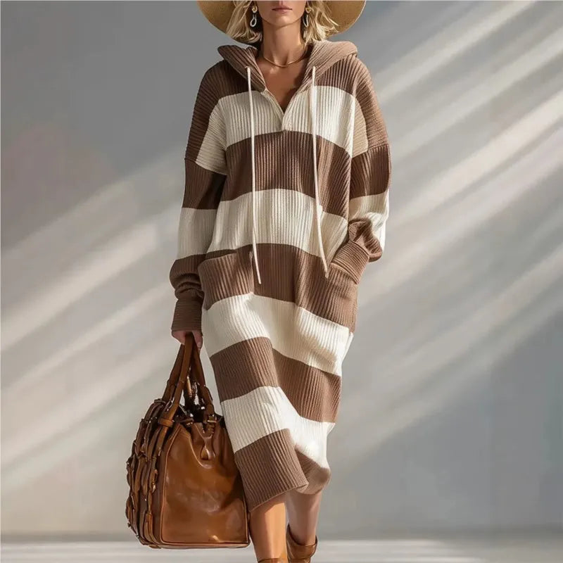 Solveig Striped Knit Hooded Dress