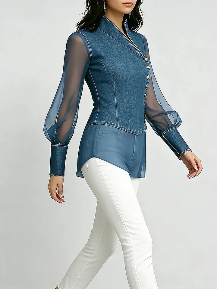 Nadia Chiffon Denim Top