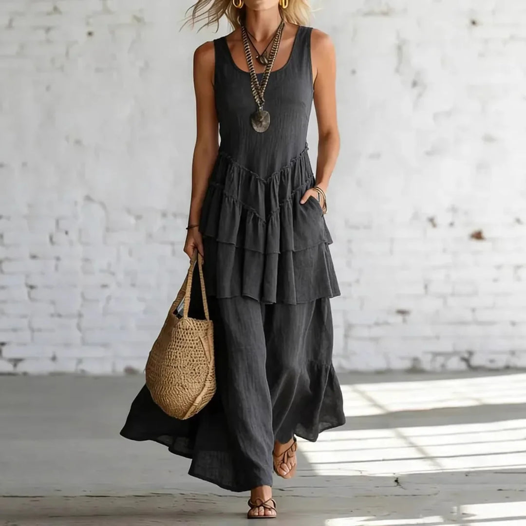 Fiorella Linen Layered Long Dress