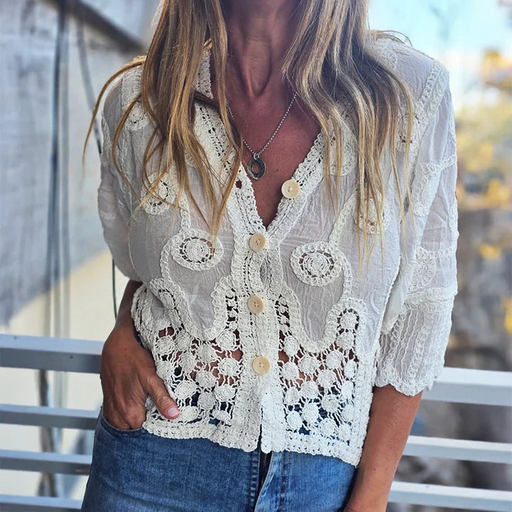 Jasmine Embroidered Crochet Blouse