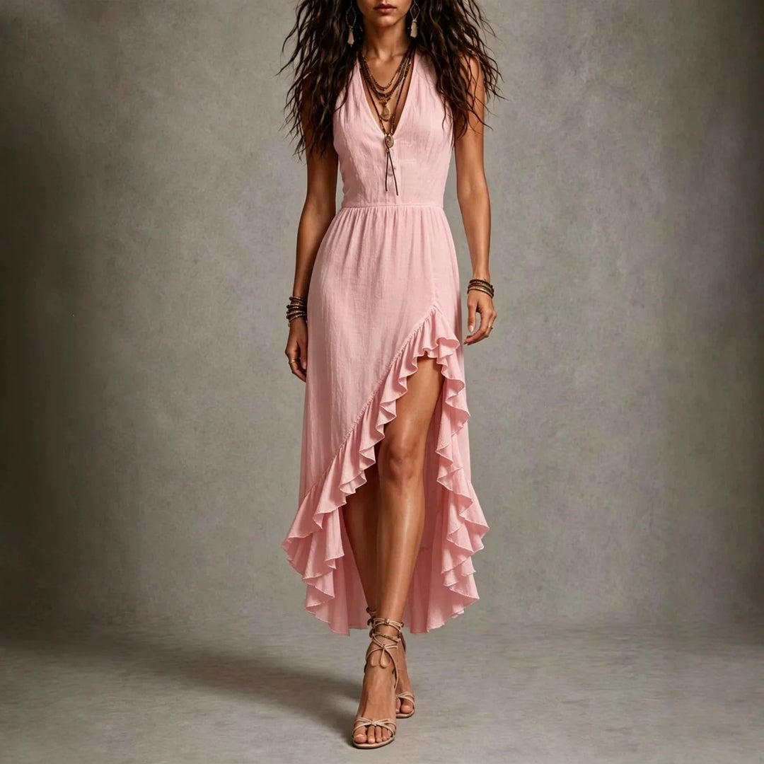 Giselle V Neck Asymmetrical Midi Dress