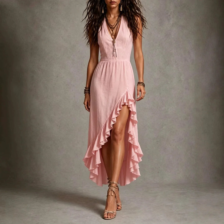 Giselle V Neck Asymmetrical Midi Dress