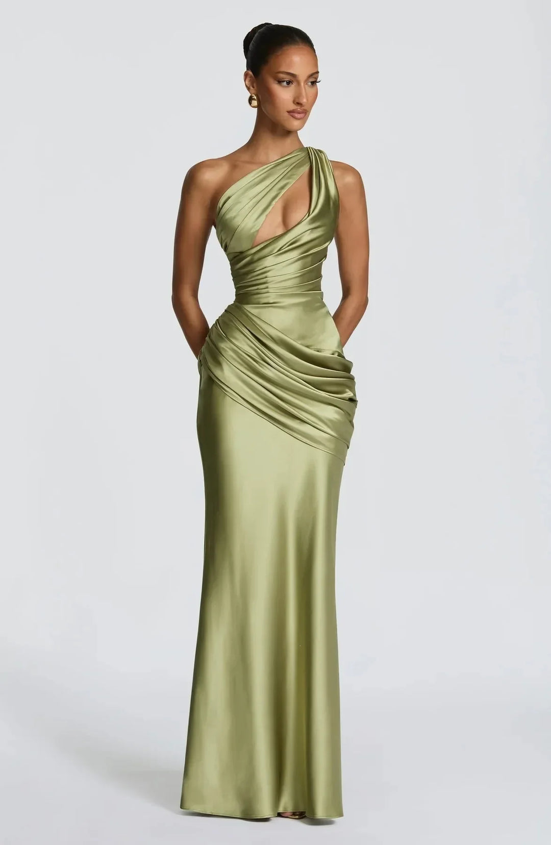 Lavina Ruched Satin Wedding Guest Dress