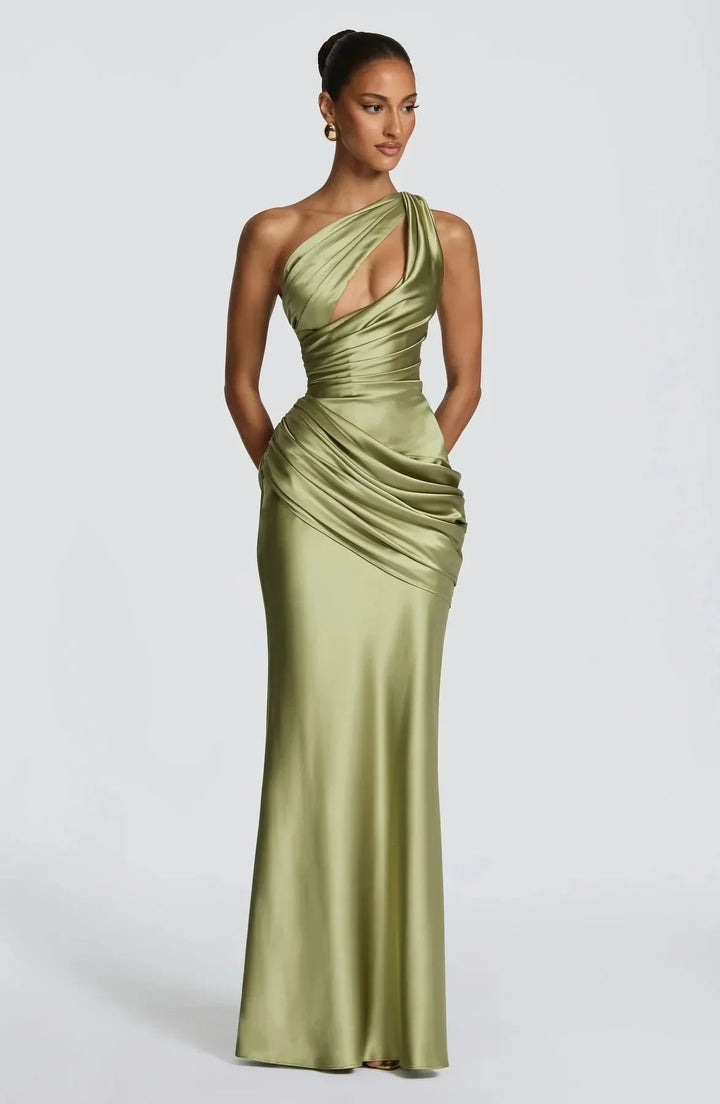 Lavina Ruched Satin Wedding Guest Dress