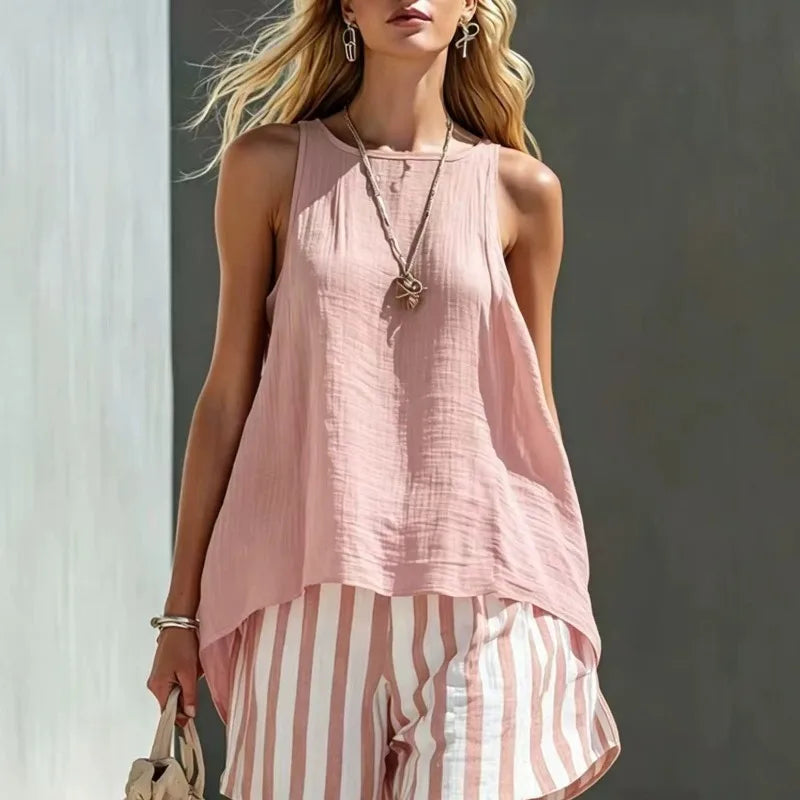 Duvall Sleeveless Tank And Striped Shorts Set