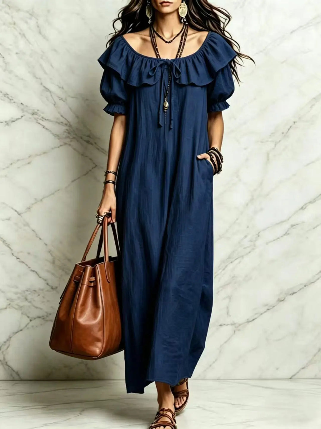 Cavenna Off Shoulder Boho Maxi Dress