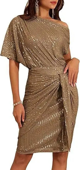 Maelle Elegant Sequined Ruched Party Midi Dress