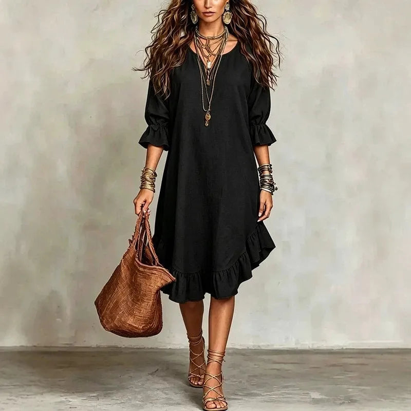 Danica Ruffle Half Sleeve V Neck Midi Dress