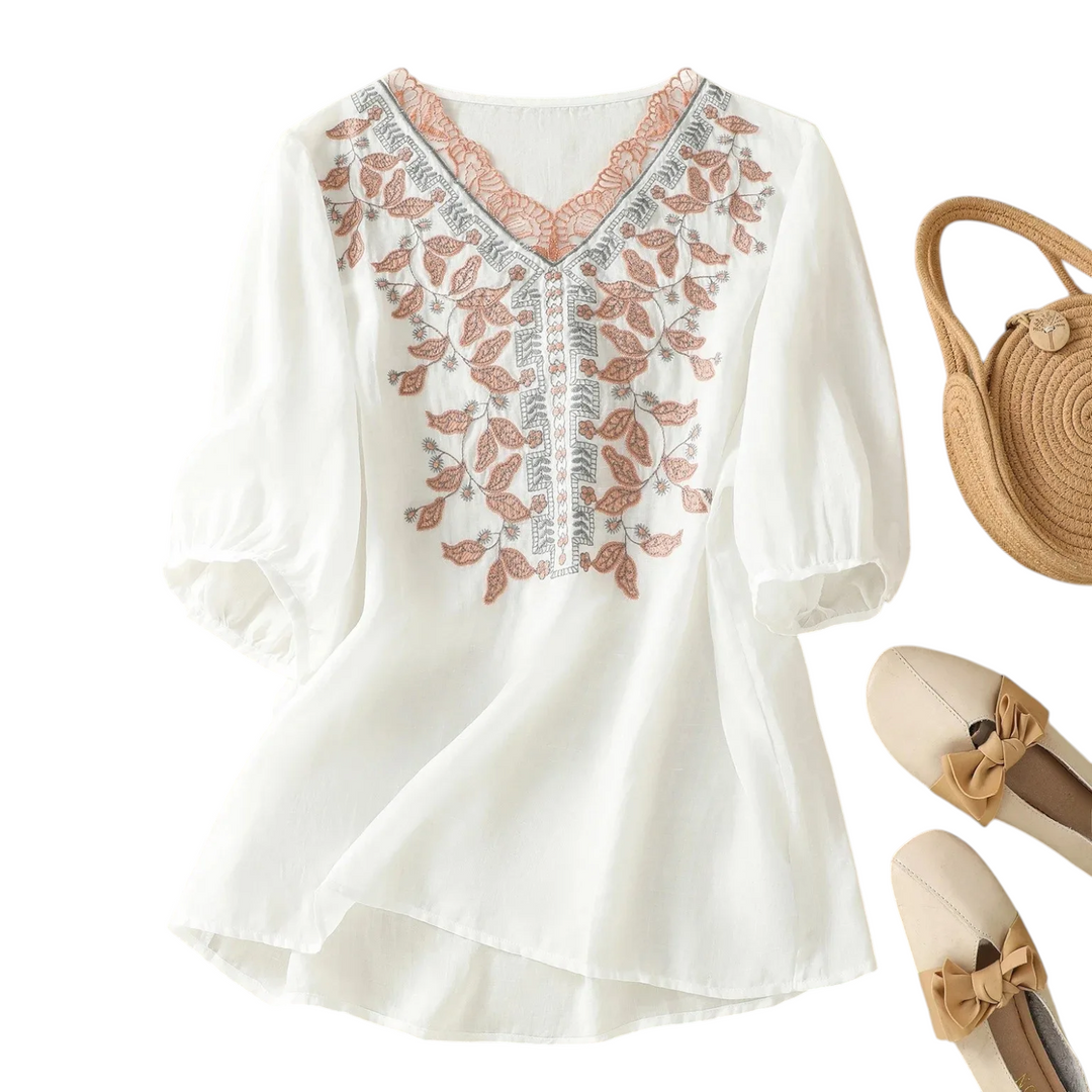 Alisha Embroidered V Neck Blouse