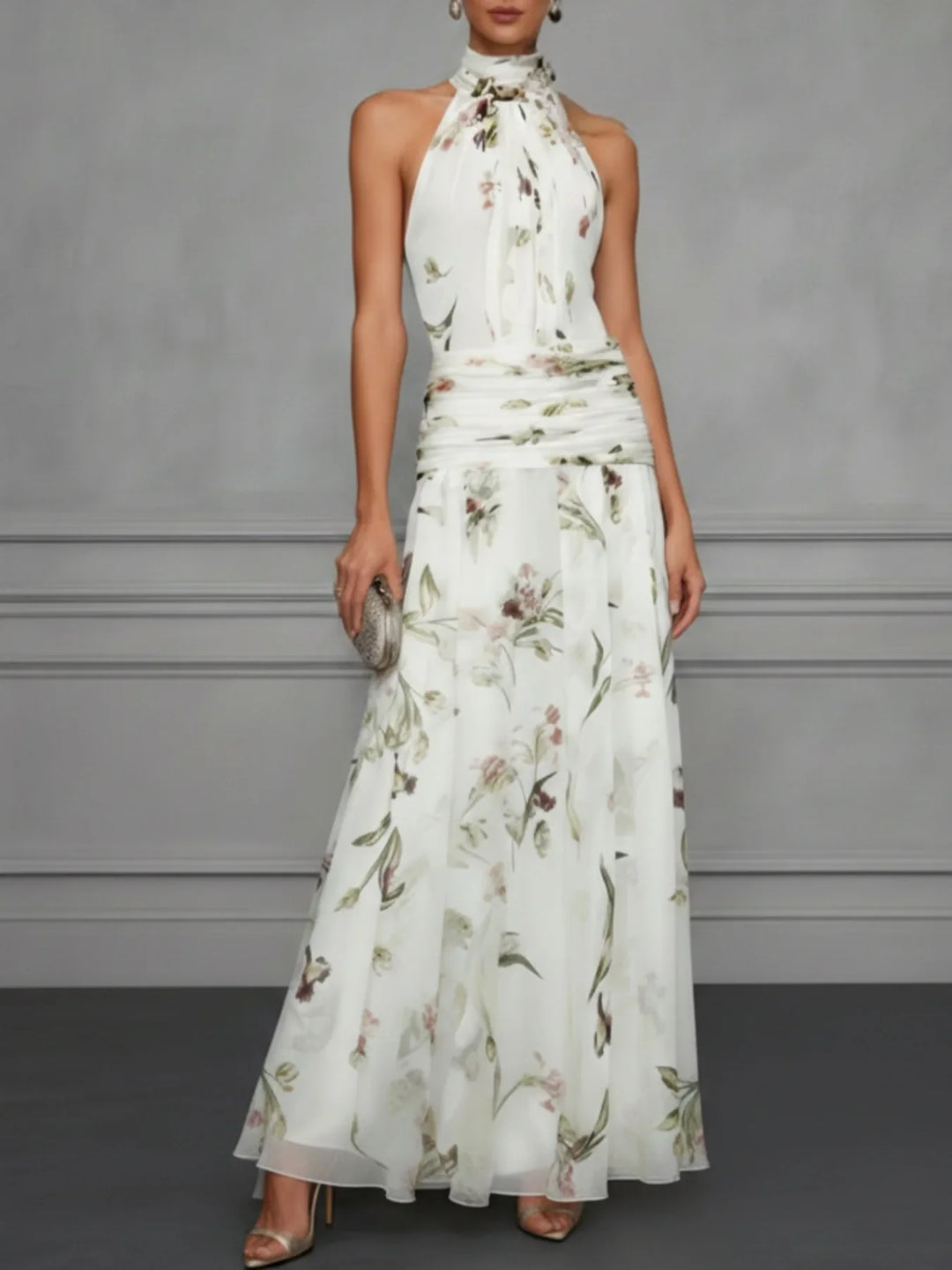 Jasmine Floral Halter Wedding Guest Dress