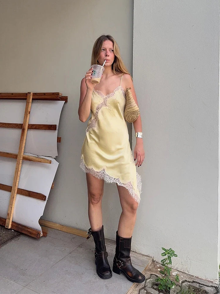 Everly Satin Lace Mini Dress