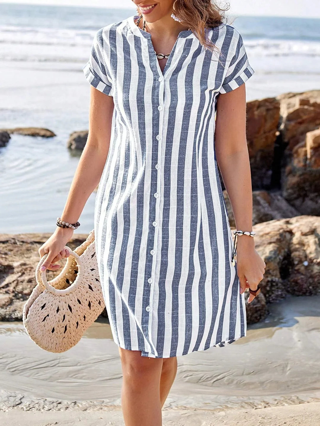 Mireya Striped Mini Shirt Dress