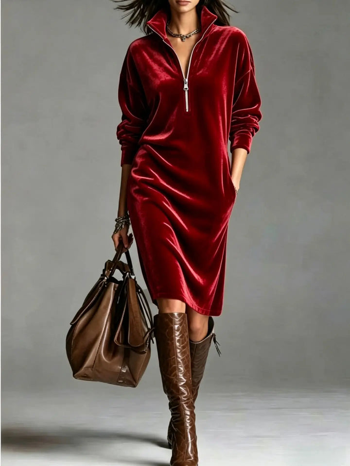 Alessia Half Zip Velvet Dress