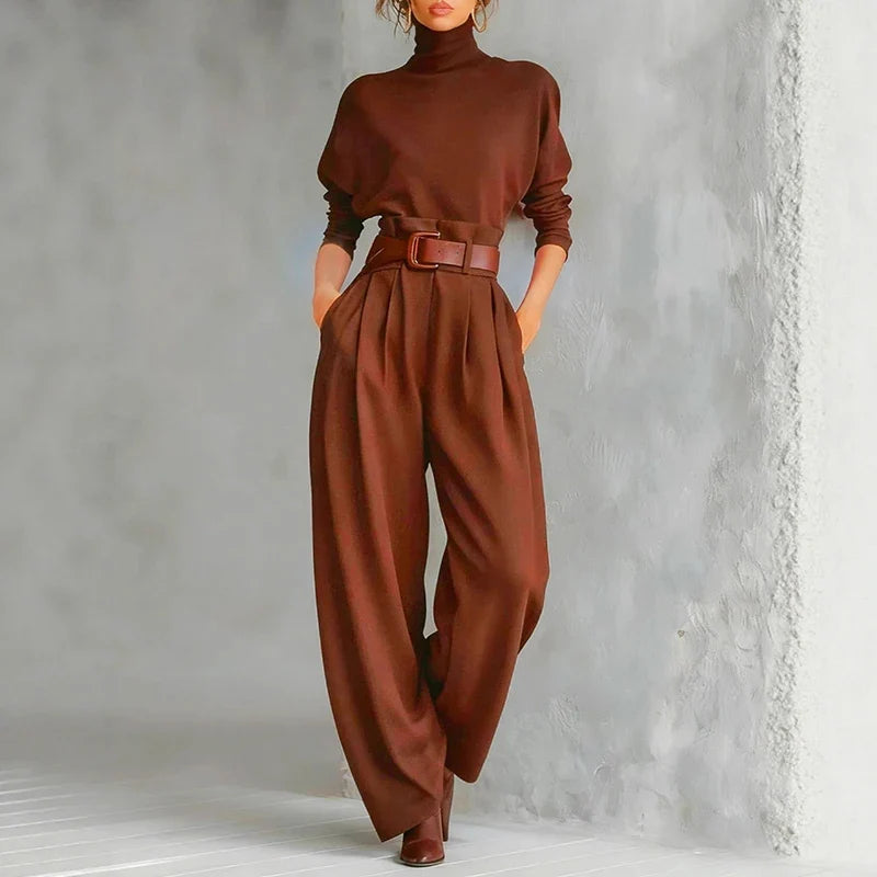 Elena Elegant Turtleneck Pant Set