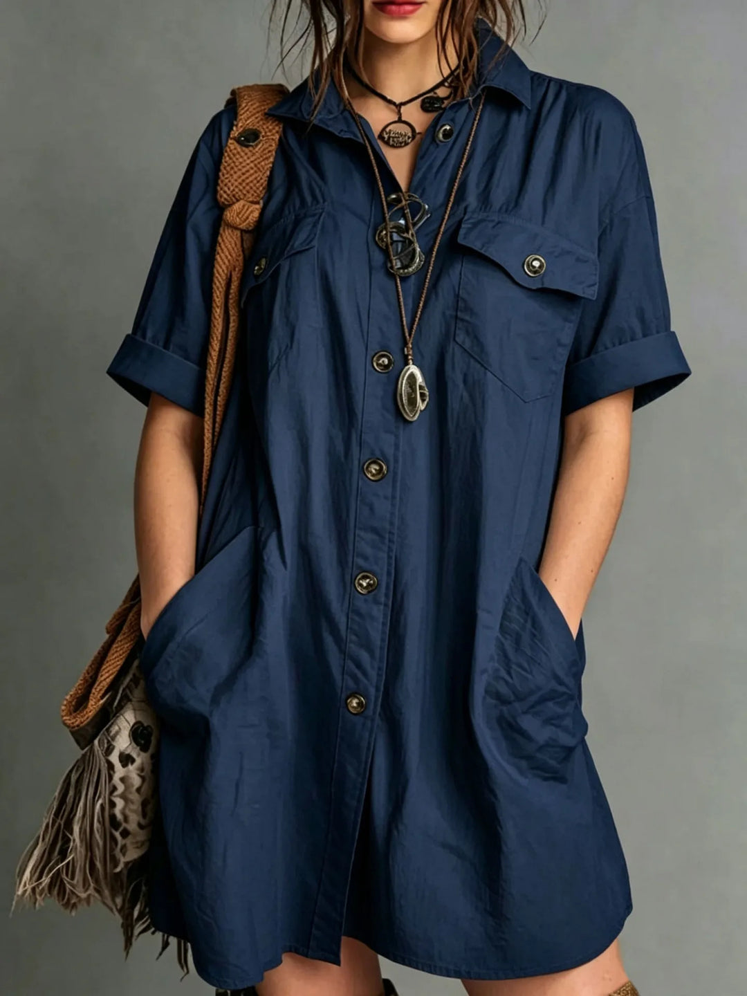 Mia Button Mini Shirt Dress