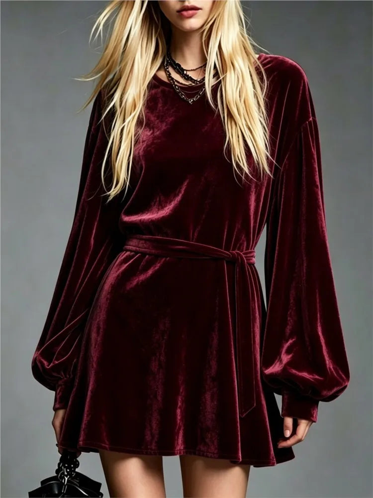 Ines Tie Waist Velvet Dress