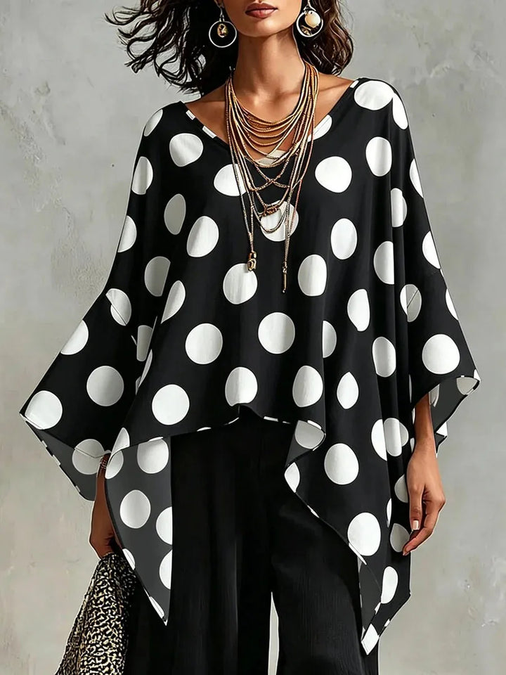 Emmalyn Asymmetrical Polka Dot Blouse