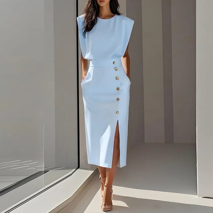 Arabella Elegant Button Split Midi Dress