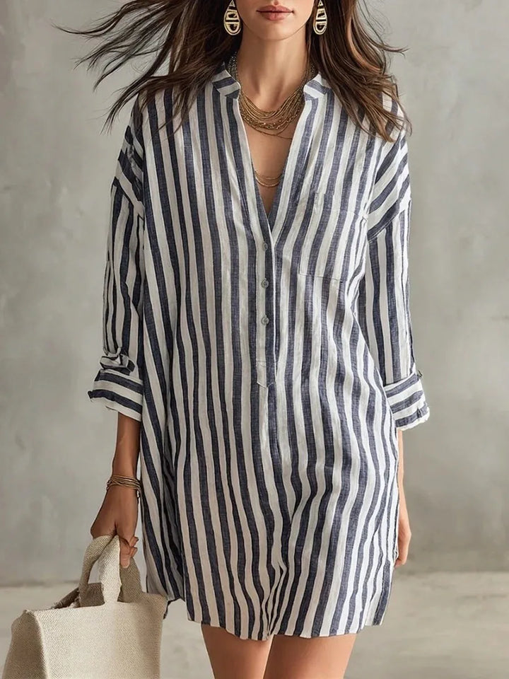 Adorina Striped Mini Shirt Dress