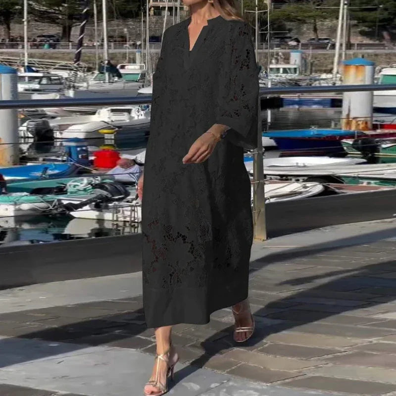 Lilou Embroidered Eyelet V Neck Maxi Dress