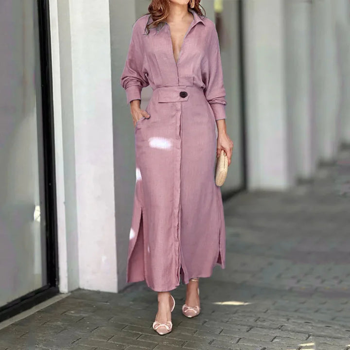 Alorina V Neck Maxi Shirt Dress