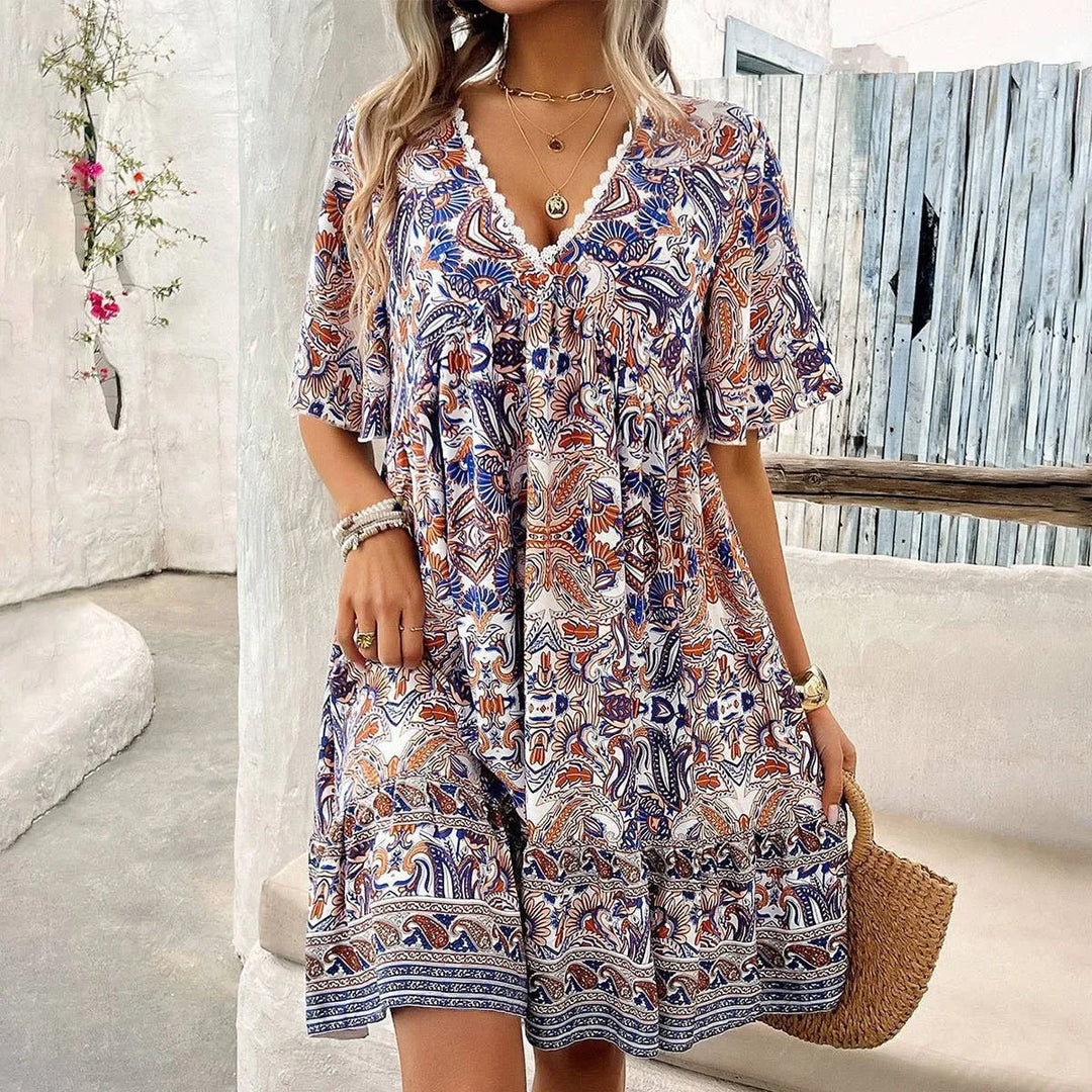 Celinae Boho Floral Mini Dress