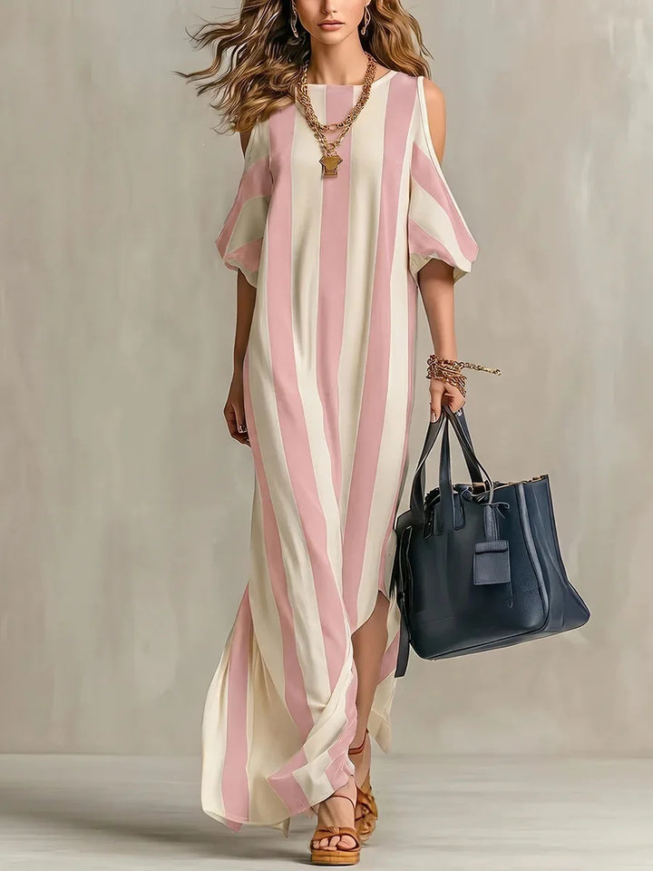 Fenella Off Shoulder Stripe Split Maxi Dress