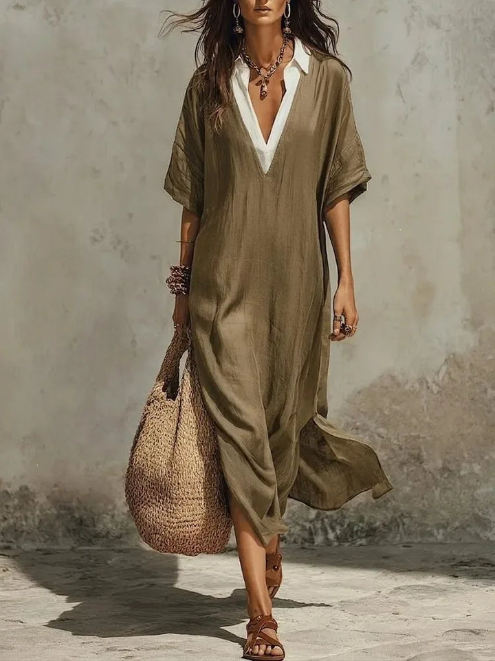 Verena Bohemian Deep V Short Sleeve Maxi Dress