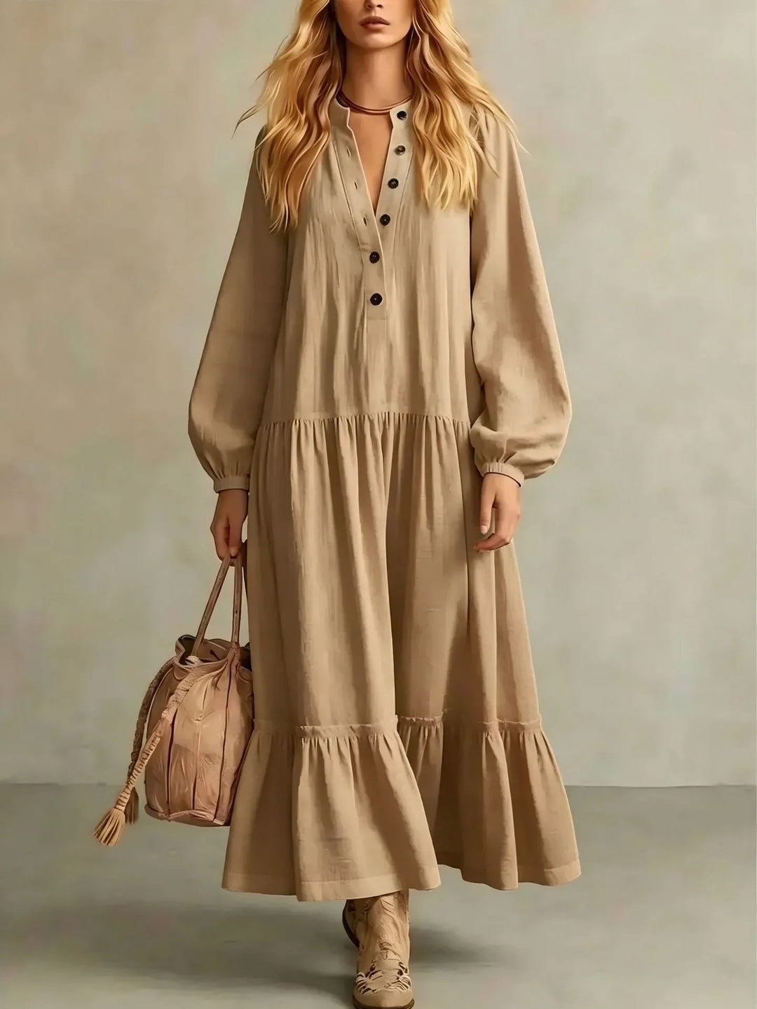 Mia Button Front Tiered Maxi Dress