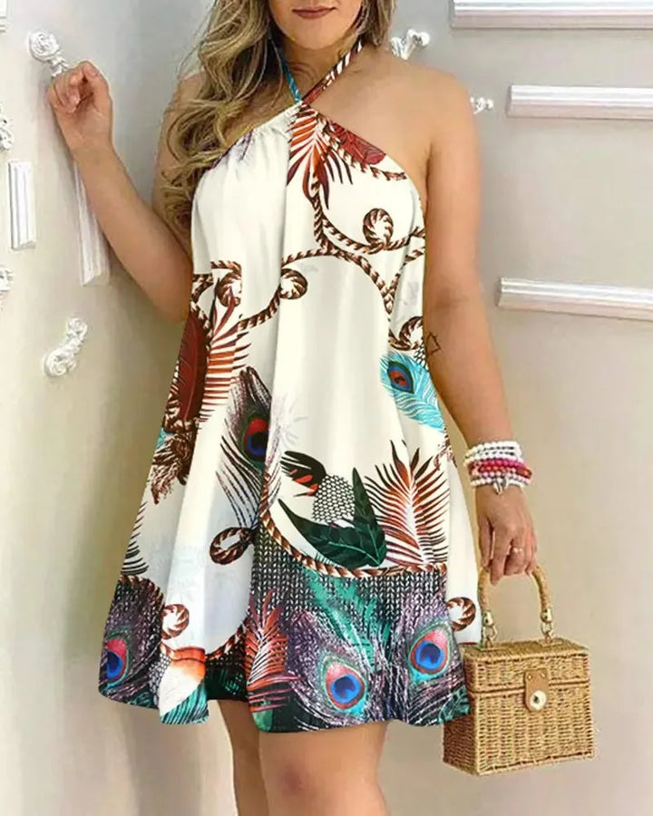 Lavinia Elegant Tropical Halter Mini Dress