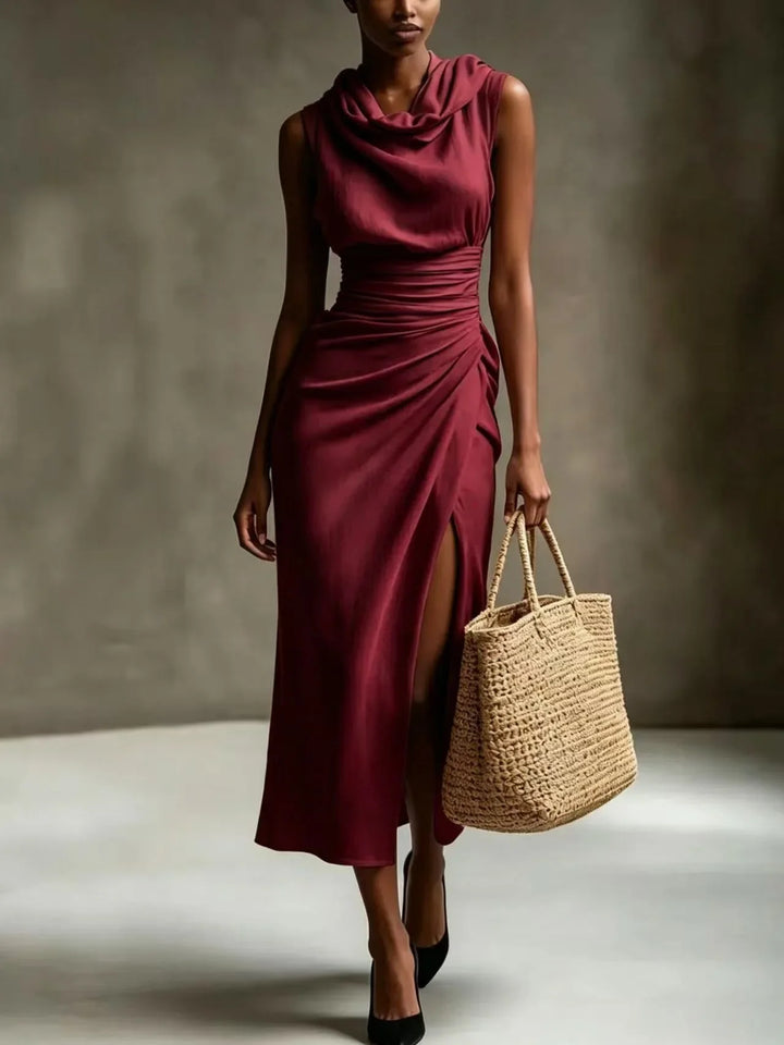 Vianna Ruched Scarf Neck Maxi Dress