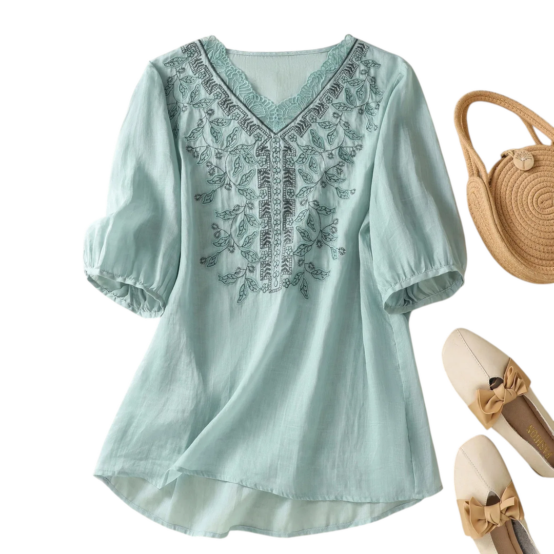 Alisha Embroidered V Neck Blouse