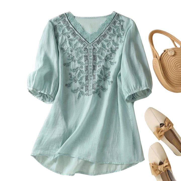Alisha Embroidered V Neck Blouse