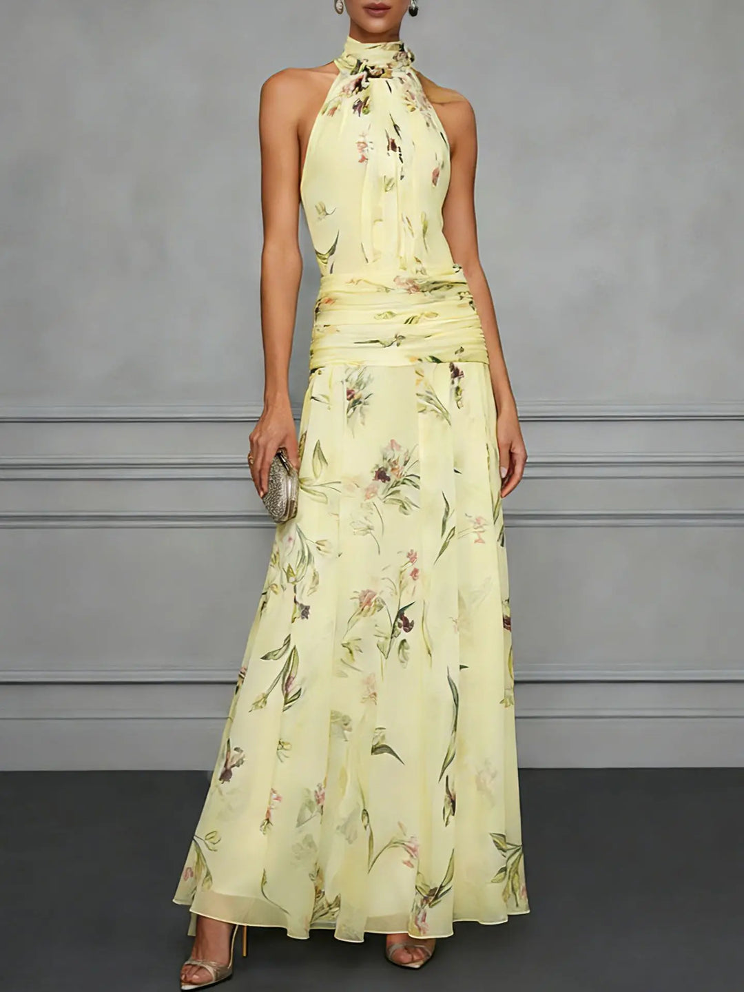 Jasmine Floral Halter Wedding Guest Dress